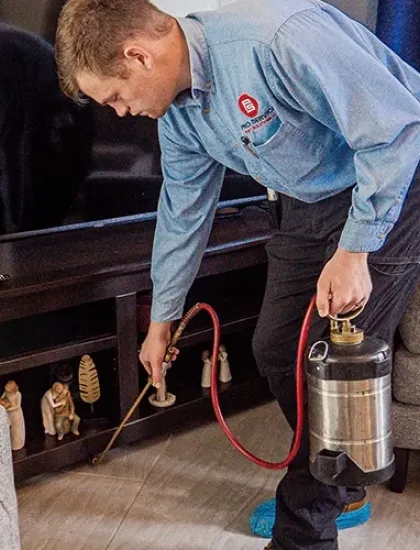 technician spraying interior of home